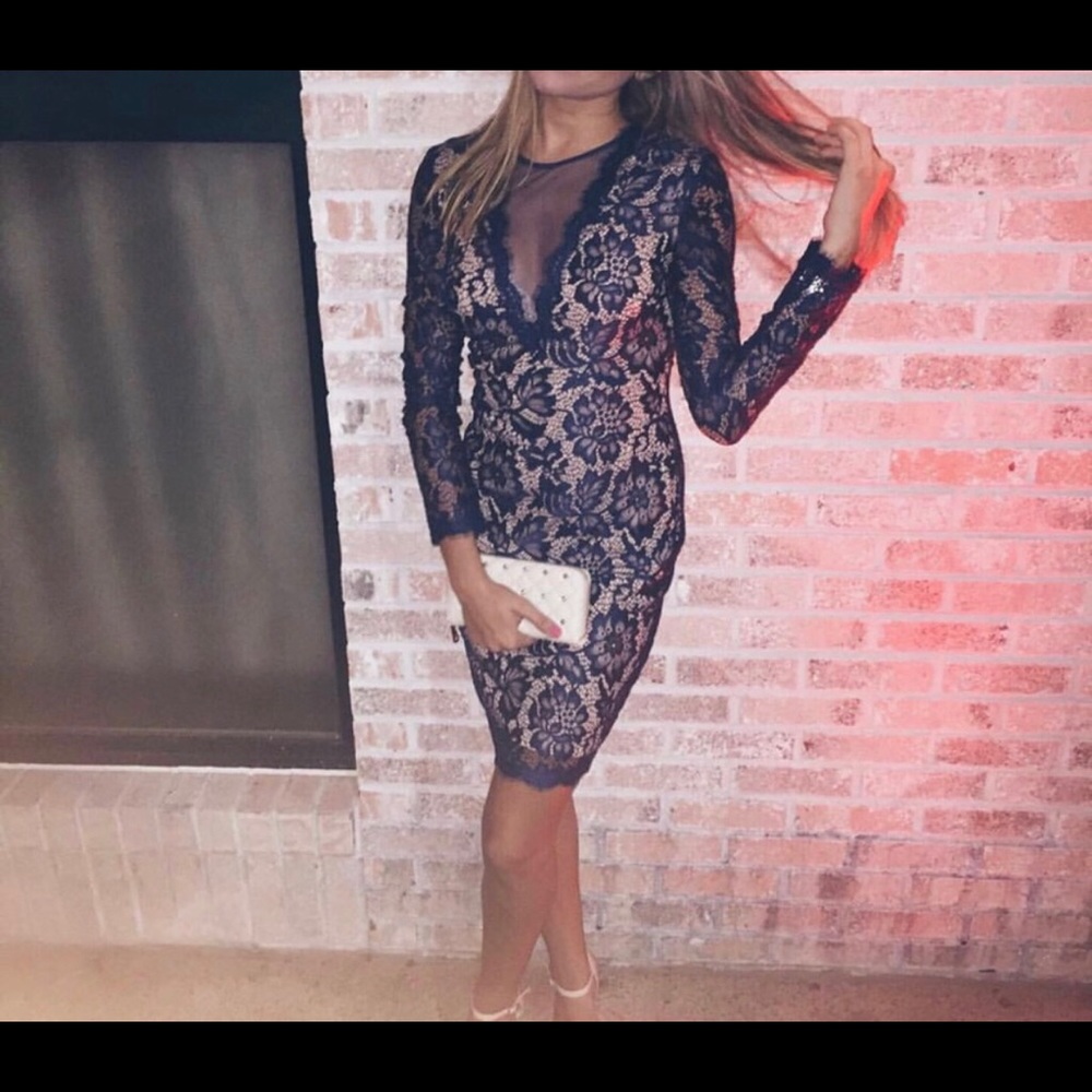 Blue lace above knee dress